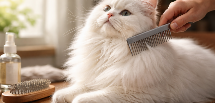 prevent mats in Persian cat coat through daily grooming and brushing